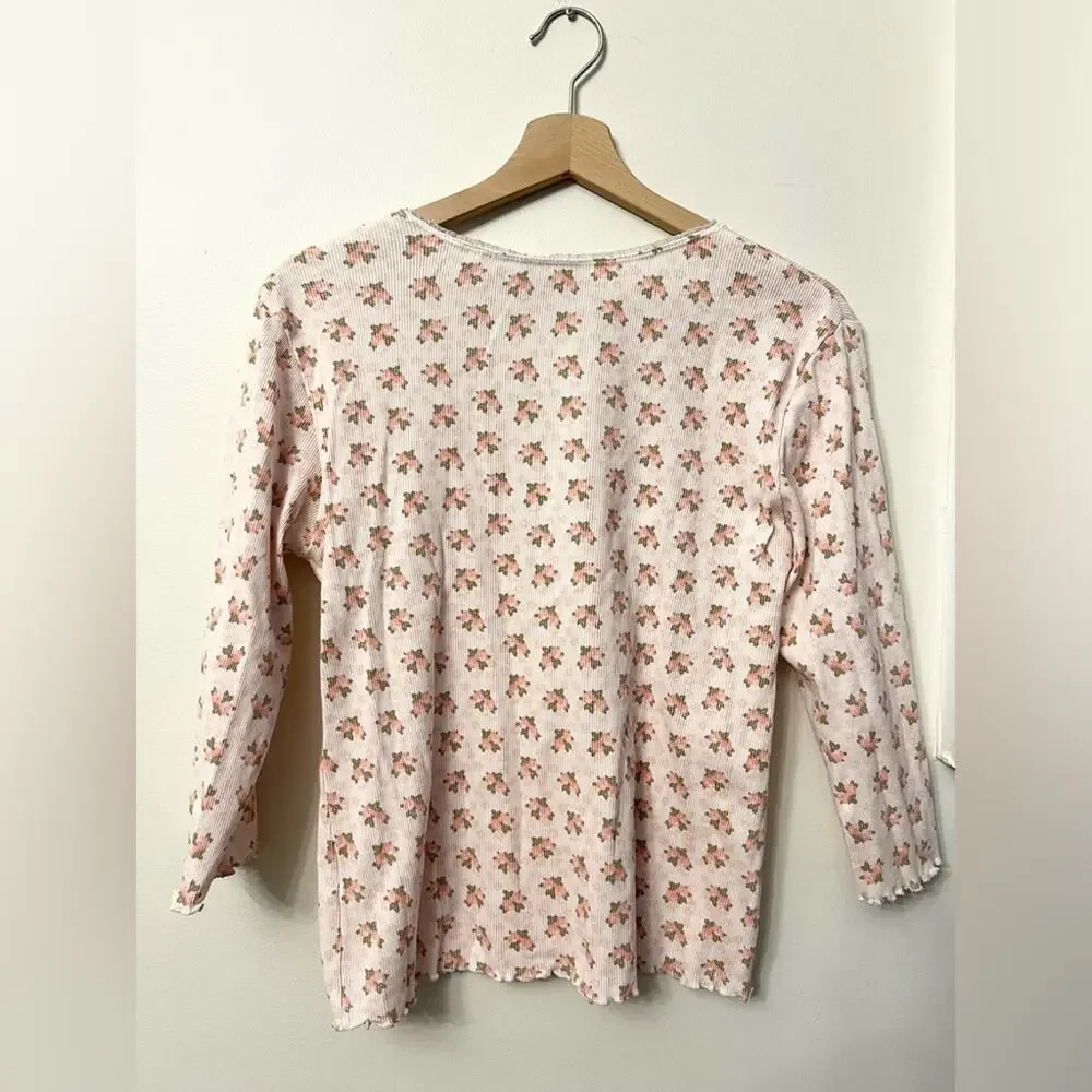 Vintage y2k coquette floral rose print Henley top large loveshackfancy